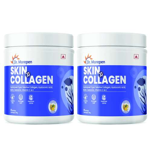 Dr. Morepen: Skin Collagen Protein Powder With Hyaluronic Acid, Vitamin C, Sesabania & Biotin For Healthy Skin | Pineapple Flavour | 250g Pack of 2