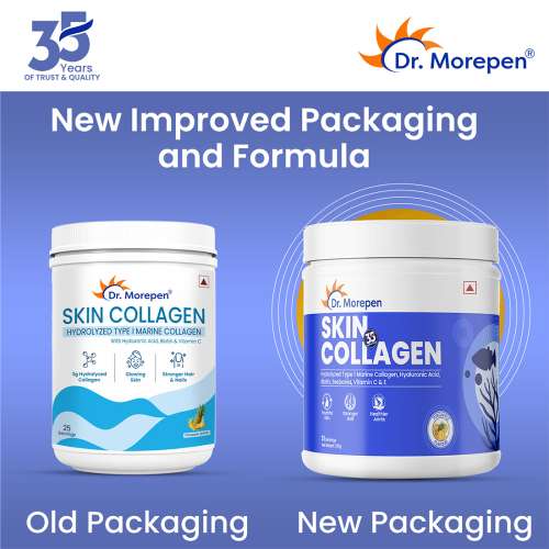 Dr. Morepen: Skin Collagen Protein Powder With Hyaluronic Acid, Vitamin C, Sesabania & Biotin For Healthy Skin | Pineapple Flavour | 250g Pack of 2