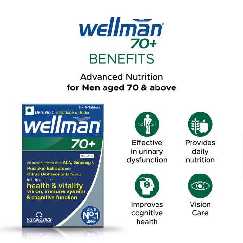 Wellman: 70+ Multivitamin Tablets For Men | Gluten Free Vegetarian 30 Tablets