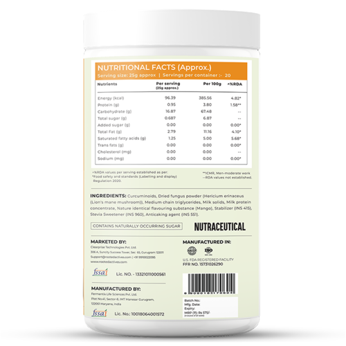 Rooted Active Naturals: Golden Latte Turmeric  Mix, 500 gm | with Lion's Mane Mushroom, Nano curcumin, MCT powder