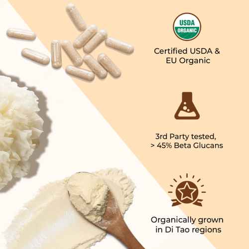 Rooted Active Naturals: Tremella Mushroom Extract  (60 Veg caps, 500 mg) |Beauty, Skin Glow, Collagen booster, Hyalyronic acid, Hydration| USDA Organic, 45% Beta Glucans