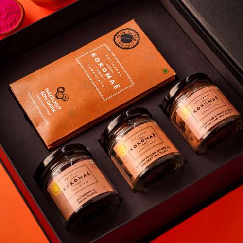 Kokomae: Chocolaty Bliss: Holi Bean to Bar Chocolate Bonanza with 4 Chocolate Bars & 3 Jars