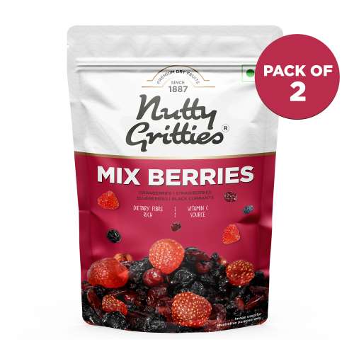 Nutty Gritties: Mix Berries - Dried Cranberries, Blueberries, Strawberries, Black Currants - 400g (2 Pack of 200g each)