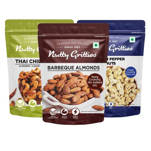 Nutty Gritties: Southern Pepper Cashews, Barbeque Almonds and Thai Chilli Blend - 600g (3 Pack of 200g each)