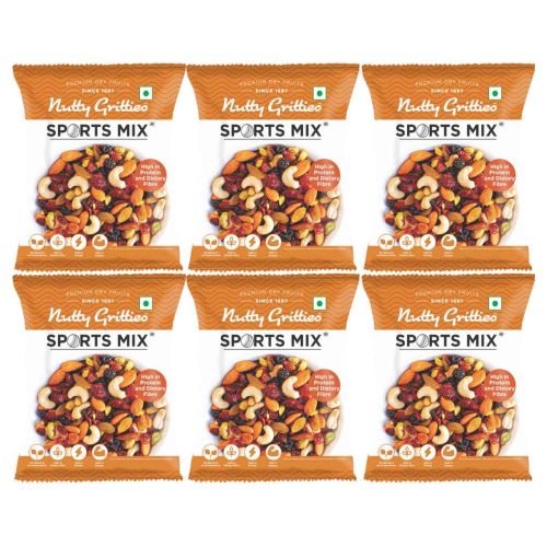 Nutty Gritties: Sports Mix, Roasted Almonds, Cashews, Pistachios, Dried Blueberries, Cranberries and Raisins - 180g (6 Pack of 30g each)
