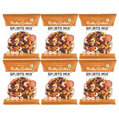 Nutty Gritties: Sports Mix, Roasted Almonds, Cashews, Pistachios, Dried Blueberries, Cranberries and Raisins - 180g (6 Pack of 30g each)