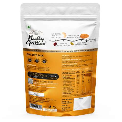 Nutty Gritties: Sports Mix - Roasted Almonds, Cashews, Pistachios, Dried Blueberries, Cranberries and Raisins - 400g (2 pack of 200g each)
