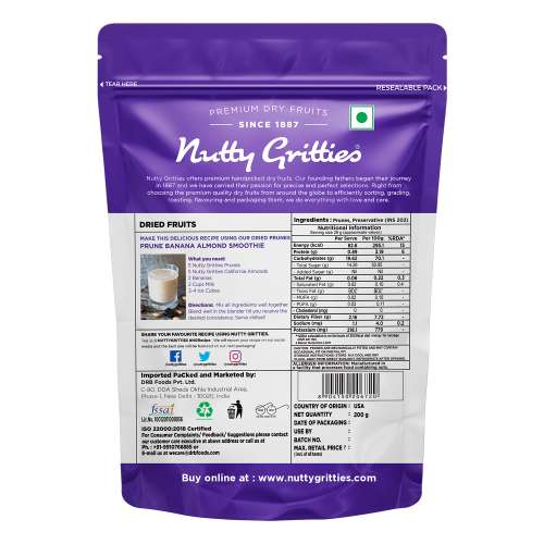 Nutty Gritties: California Pitted Prunes, Dried Fruit Plums - 200g