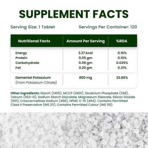 Vlado's Himalayan Organics: Potassium Citrate 800mg | Supports Nerve & Muscle Health | 120 Veg Tablets
