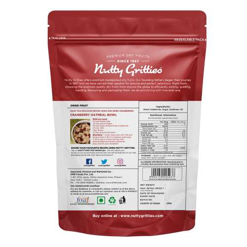 Nutty Gritties: Cranberries Dried & Whole Healthy Snack - 400g (2 Pack of 200g each)