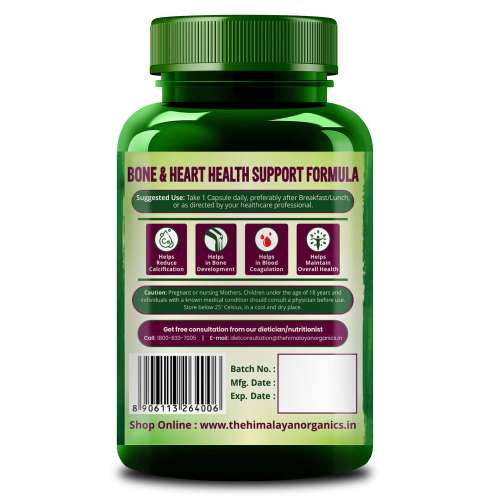 Vlado's Himalayan Organics: Plant-Based Vitamin K2 Supplement Supports Stronger Bone & Heart Health - 120 Veg Capsules