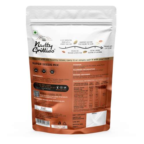Nutty Gritties: Super Seeds Mix - Roasted - Flax, Chia, Sesame, Sunflower, Watermelon, Pumpkin Seeds -  400g (2 Pack of 200g each)