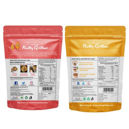 Nutty Gritties: Mixed Dry Fruits, Mom's Superfood Mix + Sports Mix Combo - 400g (2 Pack of 200g each)