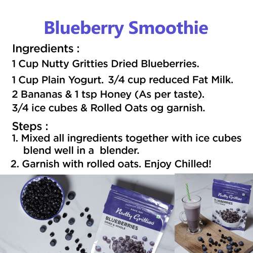 Nutty Gritties: Blueberries Dried & Whole Healthy Snack - 300g (2 Pack of 150g each)