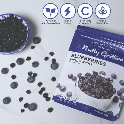 Nutty Gritties: Blueberries Dried & Whole Healthy Snack - 300g (2 Pack of 150g each)
