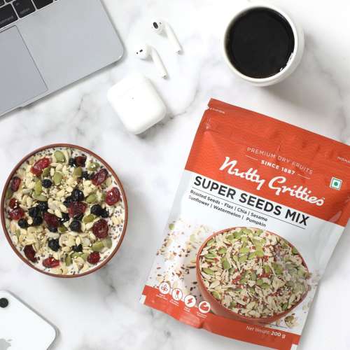 Nutty Gritties: Super Seeds Mix - Roasted - Flax, Chia, Sesame, Sunflower, Watermelon, Pumpkin Seeds -  400g (2 Pack of 200g each)