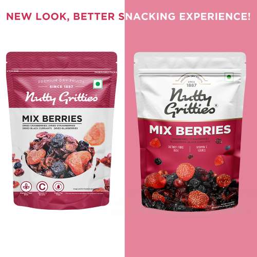 Nutty Gritties: Mix Berries - Dried Cranberries, Blueberries, Strawberries, Black Currants - 400g (2 Pack of 200g each)