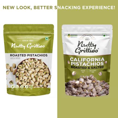 Nutty Gritties: California Roasted Pistachios, Lightly Salted and Dry Roasted - 400g (2 Pack of 200g each)