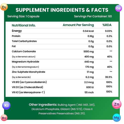 Vlado's Himalayan Organics: Calcium Magnesium Zinc Vitamin D3 & B12- 60 Vegetarian Tablets