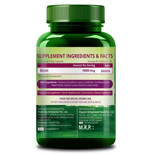Vlado's Himalayan Organics: Plant Based Biotin 10,000mcg/Serve- 120 Veg Capsules