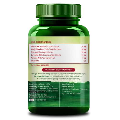 Vlado's Himalayan Organics: Blood Detox | Beetroot Curcumin Manjistha Extracts | Pimple & Acne Control | Natural Purifier & Cleanser 60 Tablets