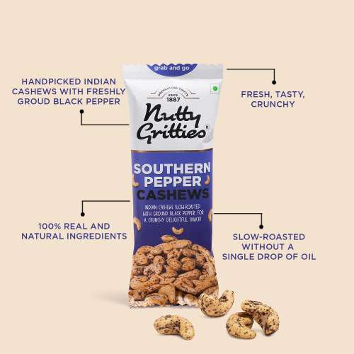 Nutty Gritties: Southern Pepper Cashews ( Pack of 6 x 40g each) - 240g