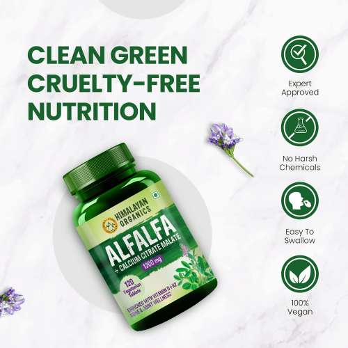 Vlado's Himalayan Organics: Alfalfa, Calcium Citrate Malate 1200mg with Vitamin D, K2 (MK7), B12, Zinc & Magnesium - 120 Veg Tablets