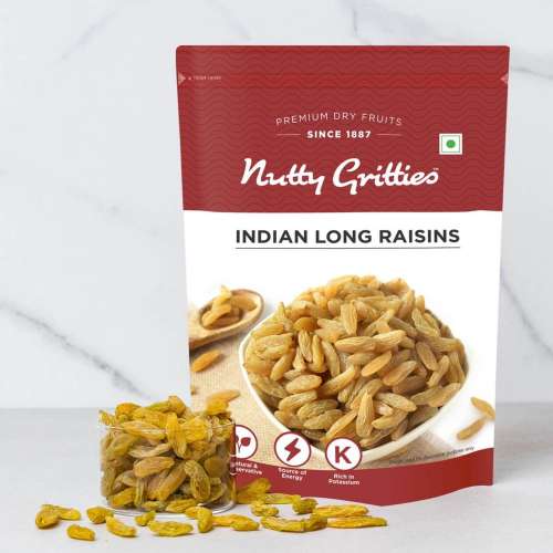 Nutty Gritties: Indian Long Raisins, Seedless Premium Green Raisins, Kishmish, Healthy Snack - 400g (2 Pack of 200g each)