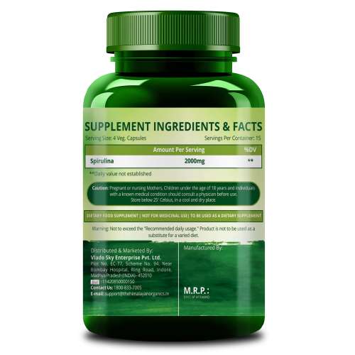 Vlado's Himalayan Organics: Spirulina 2000mg Supplement | Green Food For Good Health Weight Management And Immunity Booster | Helps In Healthy Heart - 60 Vegetarian Capsules
