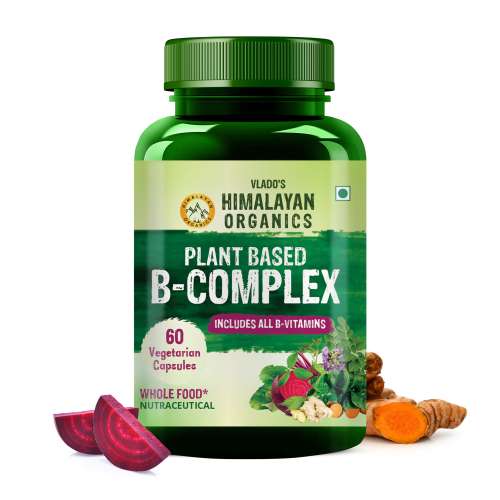 Vlado's Himalayan Organics: Plant Based B-Complex Vitamins B12, B1, B2, B3, B5, B6, B9 and Biotin for Metabolism, Hair and Energy- 60 Veg Capsules