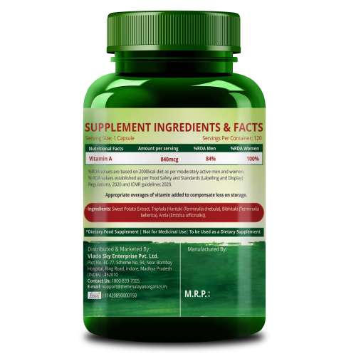 Vlado's Himalayan Organics: Plant-Based Vitamin A Supplement Supports Healthy Eye Sight | Natural Anti-Oxidant (120 Capsules)