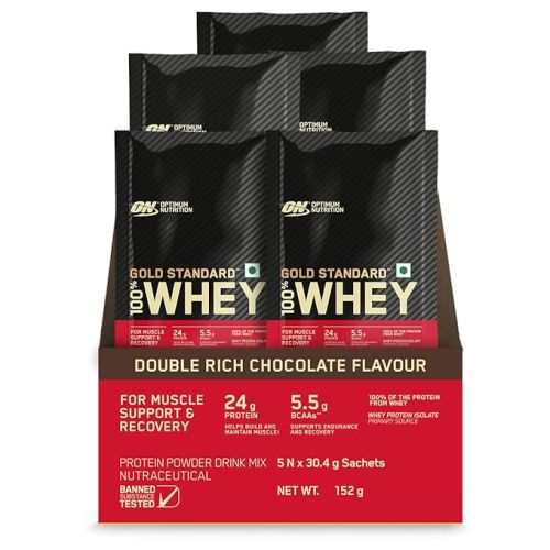Optimum Nutrition: Gold Standard 100% Whey Isolate Protein Powder- 5 X 30.4 g Single Serve Sachets (Double Rich Chocolate)