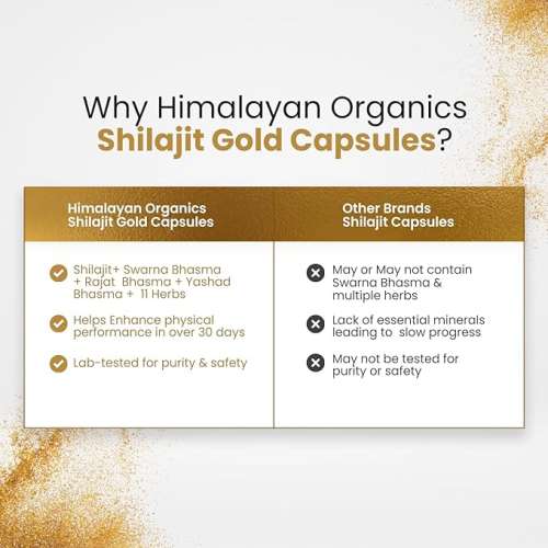 Vlado's Himalayan Organics: Pure Shilajit 24 carat Gold with Ashwagandha, Safed musli, Kaunch beej , Gokshura Swarna & Rajat Bhasma +10 more Ayurvedic herbs - -Boost Stamina, Strenght, Energy Power, Build Muscle Mass - 60 Veg Capsules