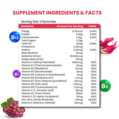 Vlado's Himalayan Organics: Hair & Skin Gummies 40 mcg Biotin For Hair Growth & Glowing Skin (30 Gummies)