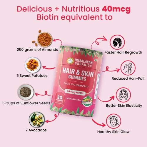 Vlado's Himalayan Organics: Hair & Skin Gummies 40 mcg Biotin For Hair Growth & Glowing Skin (30 Gummies)