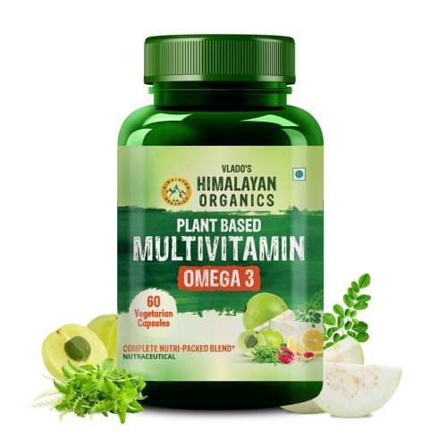 Vlado's Himalayan Organics: Vegan Omega-3 Capsules with Multivitamin, EPA, DHA, B1,B2,B3,B5,B7,B9,B9,B12,C,D3,K2, 25+ Ingredients for Energy, Immunity, Heart, Bone & Joints Support - 60 veg capsules