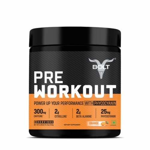 Bolt Nutrition: Pre Workout Supplement With Caffeine, Citrulline Malate, B-Alanine, Taurine | For Explosive Energy, Pump & Focus |Tangy Orange