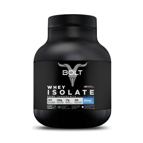 Bolt Nutrition: Nutrition 100% Whey Isolate Protein Powder | With Superfood PHYCOCYANIN |5LB/2.26kg (69 Servings) | Madagascar Vanilla