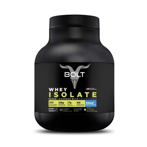 Bolt Nutrition: Nutrition 100% Whey Isolate Protein Powder | With Superfood PHYCOCYANIN | 5LB/2.26kg (69 Servings) | Saffron Pistachio