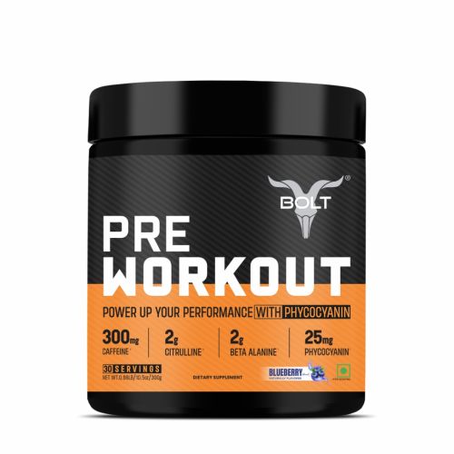 Bolt Nutrition: Pre Workout Supplement With Caffeine, Citrulline Malate, B-Alanine, Taurine | For Explosive Energy, Pump & Focus |Blueberry Blast