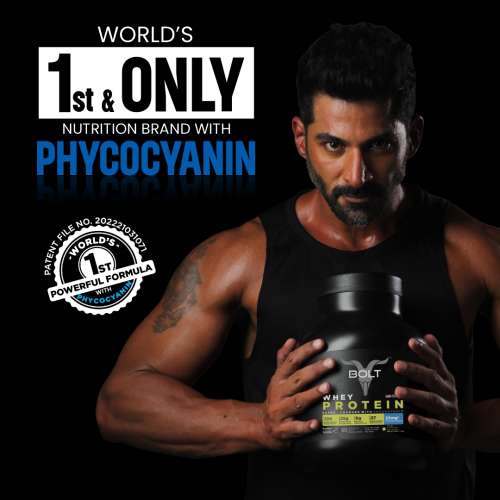 Bolt Nutrition: Nutrition 100% Whey Protein Powder | With Superfood PHYCOCYANIN |2LB/907gm (27 Servings) | Saffron Pistachio