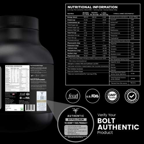 Bolt Nutrition: Nutrition 100% Whey Protein Powder | With Superfood PHYCOCYANIN |5LB, 2.268 kg (69 Serving) | Madagascar Vanilla