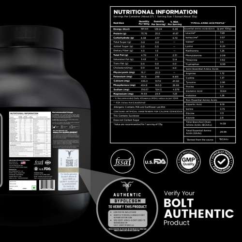 Bolt Nutrition: Nutrition 100% Whey Protein Powder | With Superfood PHYCOCYANIN |2LB/907gm (27 Servings) | Madagascar Vanilla