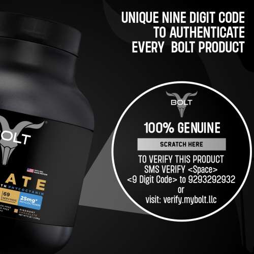 Bolt Nutrition: Nutrition 100% Whey Isolate Protein Powder | With Superfood PHYCOCYANIN |5LB/2.26kg (69 Servings) | Piedmont Chocolate