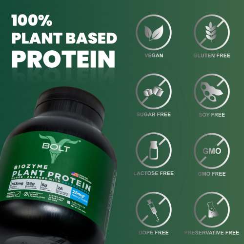 Bolt Nutrition: Biozyme Plant Protein |Complete Amino Acid Profile for muscle Support and Recovery | 2Lb/32oz, 26 Servings | Piedmont Chocolate