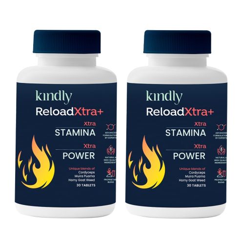 Kindly Health: ReloadXtra+ Horny Goat Weed | Stamina Booster For Men Ayurvedic Ingredients 100% Vegan | Vitamin B12 and Muira Puama | Extra Strength and Energy | 60 Tablets, Pack of 2
