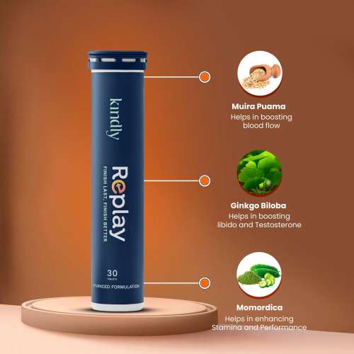 Kindly Health: Replay Testo Supplements |Ginkgo Biloba For Men Ayurvedic 100% Natural | Niacinamide | Muira Puama& Momordica | Charge up your performance | 90 Tablets, Pack of 3