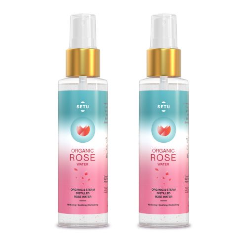 SETU: Organic Rose Water/Gulab Jal Spray -100 ML(Pack of 2) |Premium Face Mist, Toner for Brighter and Hydrated Skin |Oil-Control & Makeup remover| Zero alcochol, Paraben free and No artificial flavor
