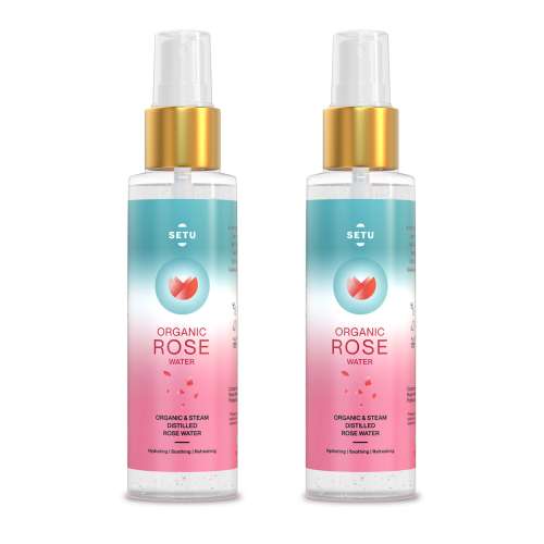 SETU: Organic Rose Water/Gulab Jal Spray -100 ML(Pack of 2) |Premium Face Mist, Toner for Brighter and Hydrated Skin |Oil-Control & Makeup remover| Zero alcochol, Paraben free and No artificial flavor