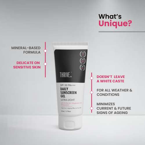 Thriveco: Daily Sunscreen Gel - Ultra-Light - Mineral Based SPF 50 PA+++ - 50 ml